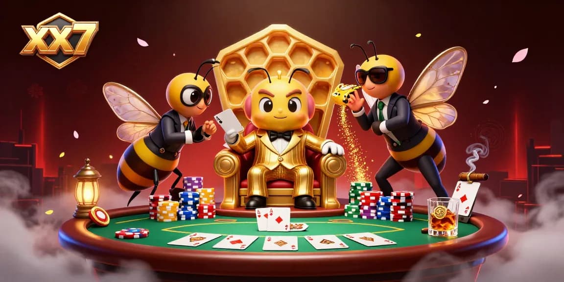 Engage with the thrilling world of xx7 at a poker table surrounded by colorful chips and characters.