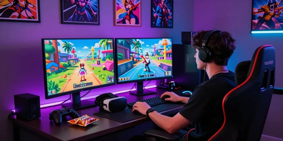 Engaging gameplay scene of an ecchi simulator with 3D characters in a colorful gaming setup.