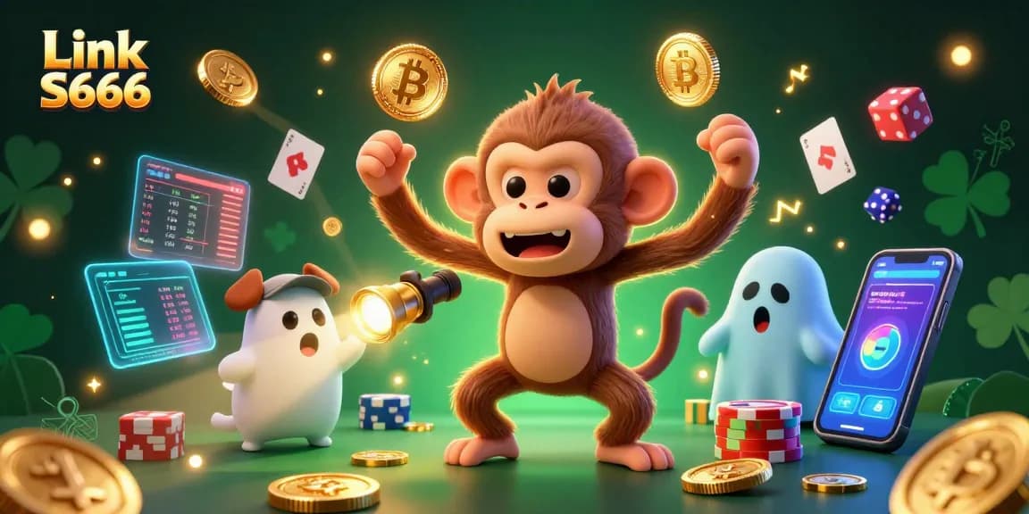 Experience thrilling gameplay with Link S666 as the poltergeist monkey juggles golden casino elements.