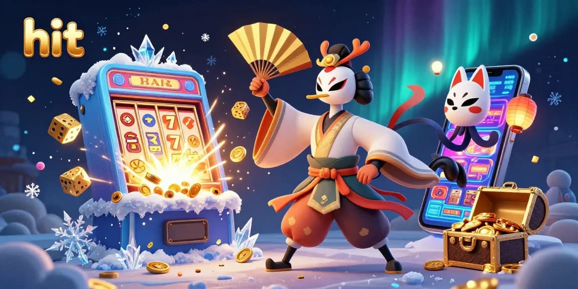 Hit an exciting jackpot with a kabuki warrior and fortune symbols in an enchanting casino scene.
