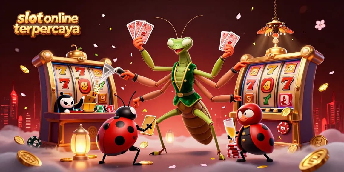 Permainan slot online terpercaya dengan simbol keberuntungan dan suasana menyenangkan dalam gambar.