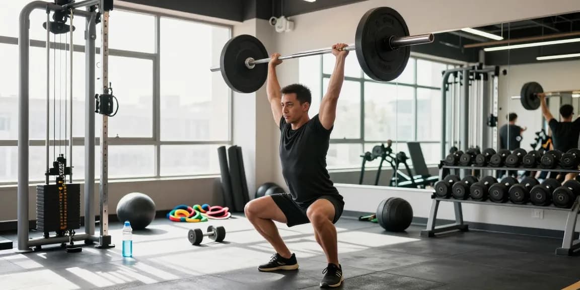 Astera Shop athlete lifting weights in a bright gym, showcasing fitness dedication and motivation.