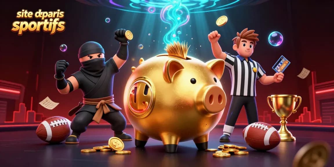 Actions palpitantes sur un site de paris sportifs, avec des personnages animés et des éléments de jeu.