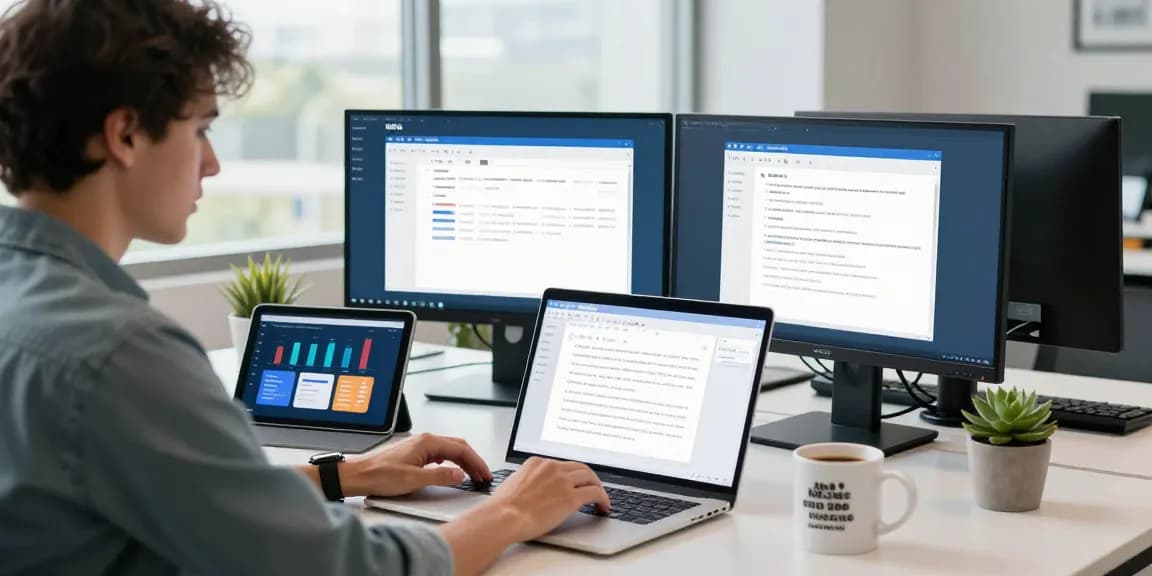 Download WPS Office showcased in an interactive workspace with documents and charts for productivity.
