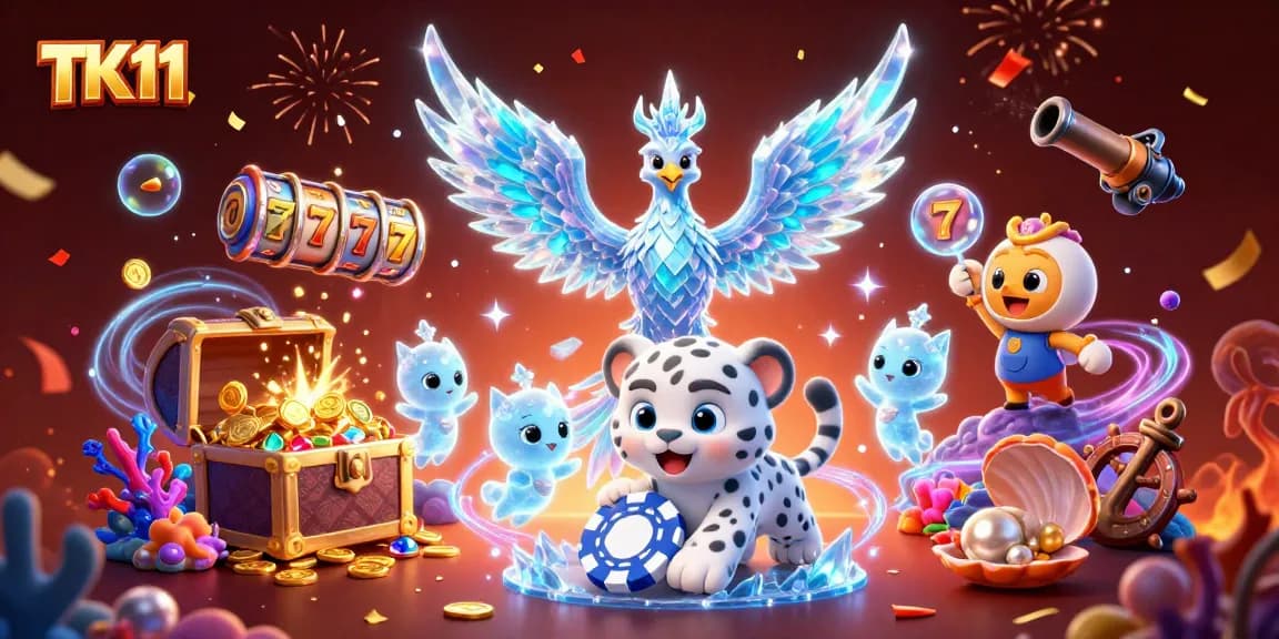 Experience thrilling wins at TK11 Casino with vibrant games and stunning visuals in this 3D illustration.