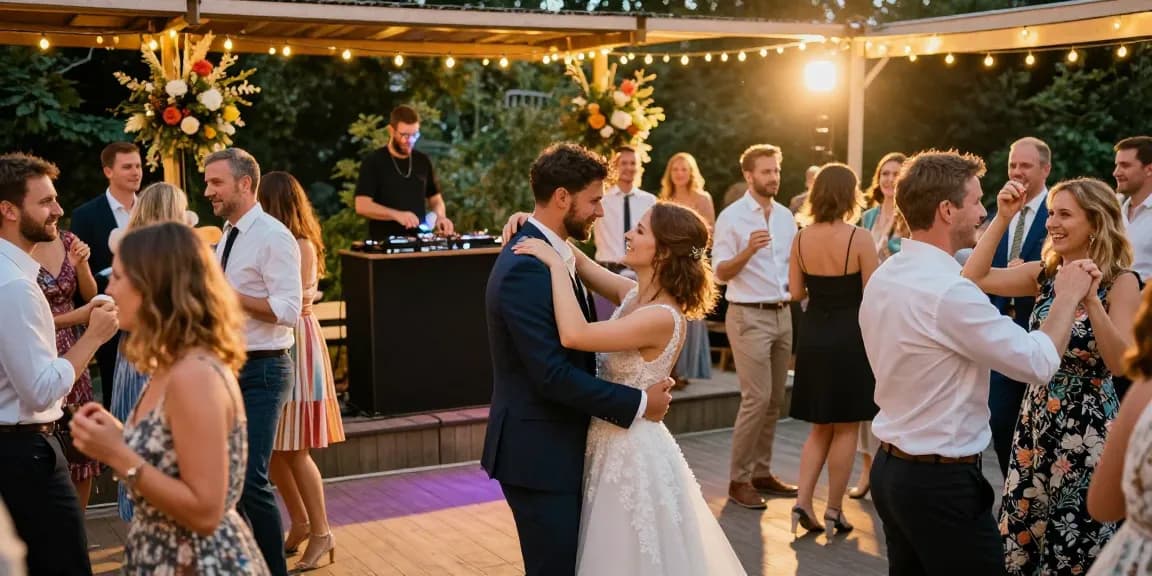 Hochzeit DJ Berlin: Tanzende Gäste unter Lichtern bei der Feier