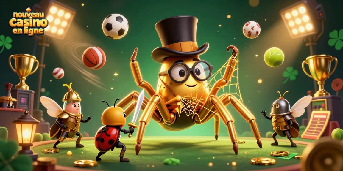 Plongez dans l'univers du nouveau casino en ligne avec cette scène dynamique et colorée de jeux et de divertissements.