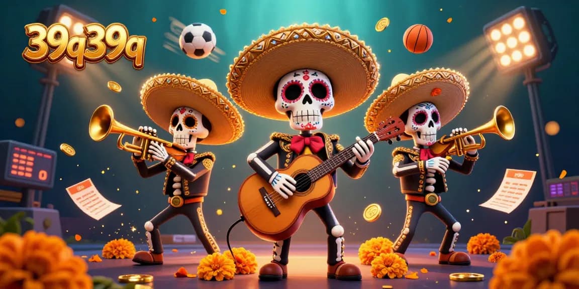 Experience thrilling sports betting action in the vibrant scene of 39q39q with colorful mariachi characters.