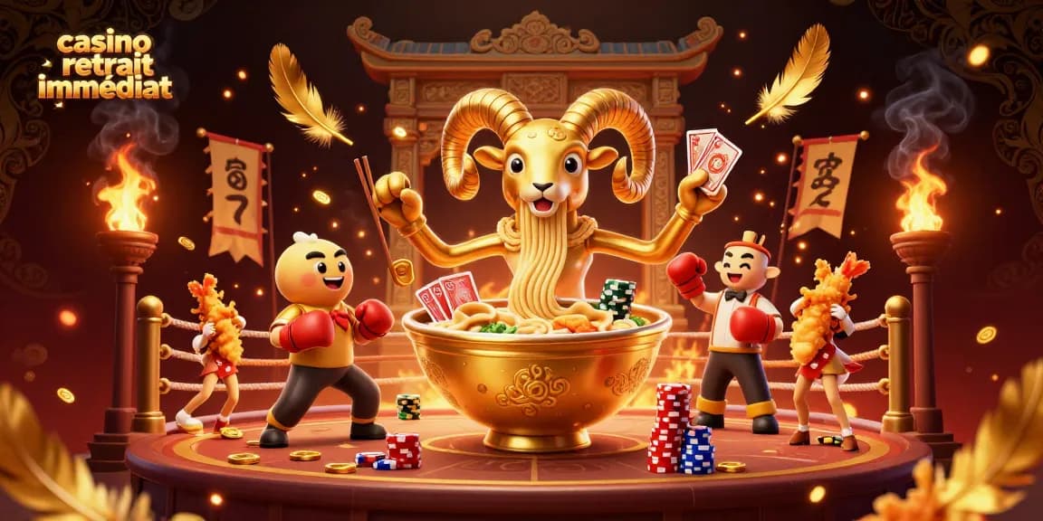 Un casino retrait immédiat exaltant avec un bol de ramen géant, des cartes et des jetons bonus