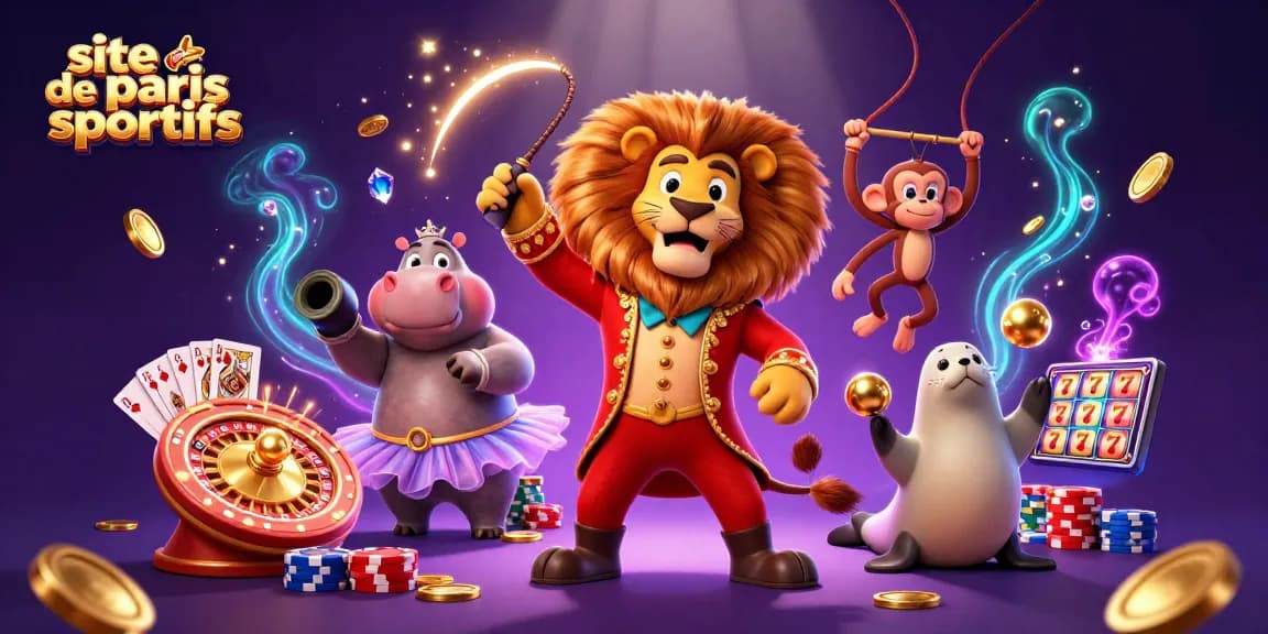 Un spectacle de casino dynamique sur un site de paris sportifs avec des personnages animés.