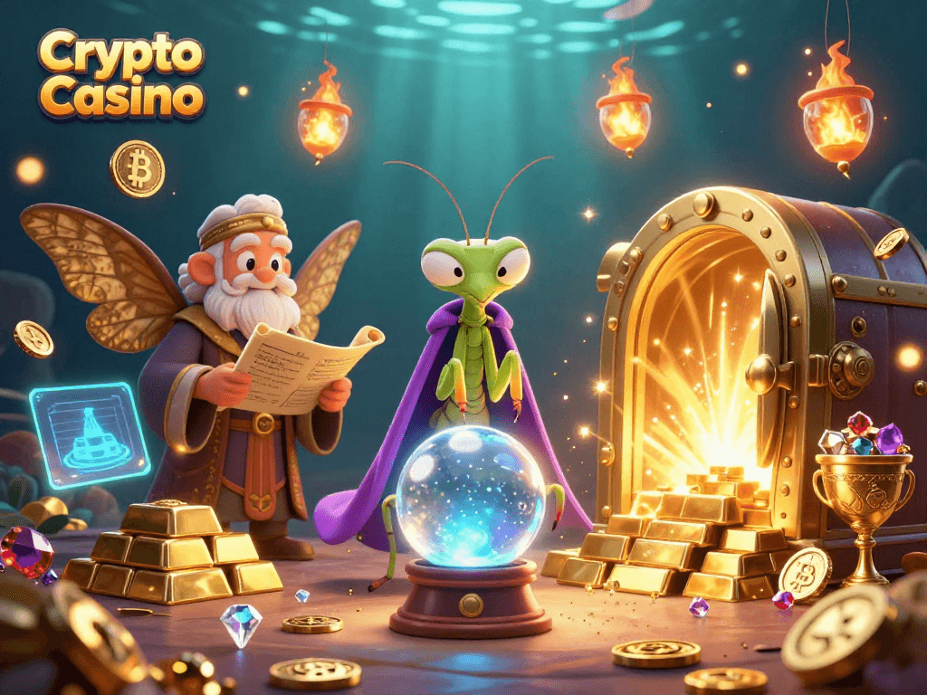 Engage with the vibrant Crypto Casino world featuring mystical fortune tellers and blockchain treasures.