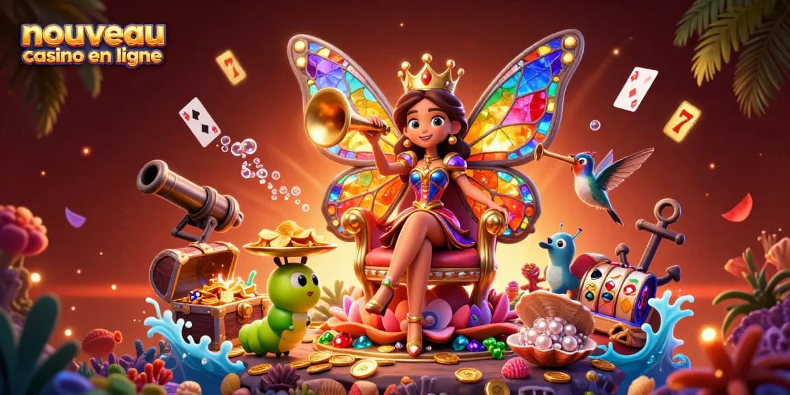Découvrez le nouveau casino en ligne avec une reine papillon et des éléments de jeu captivants.