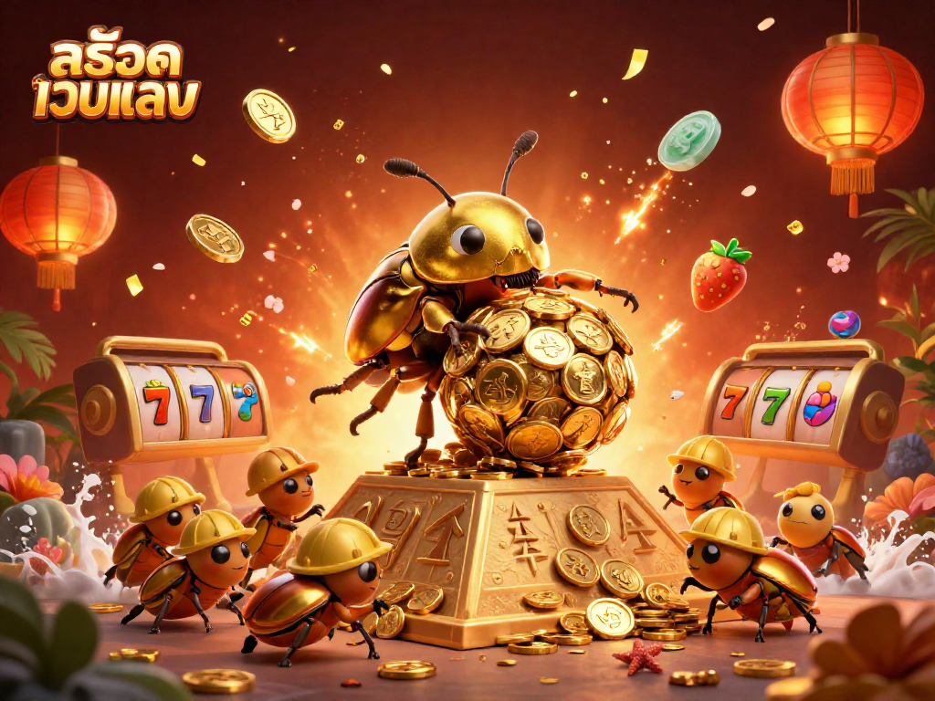 Experience the excitement of สล็อตเว็บตรง with dynamic 3D characters and casino elements celebrating winning moments.