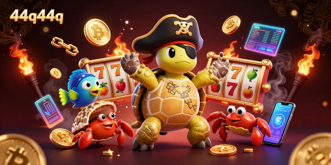 Imersão no mundo de 44q44q, onde tartarugas piratas e caranguejos encontram tesouros em slots animados.