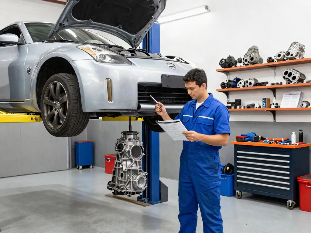 cd009 transmission for sale inspected by mechanic in automotive workshop with organized tools