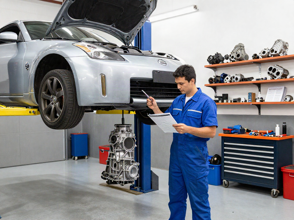 cd009 transmission for sale inspected by mechanic in automotive workshop with organized tools