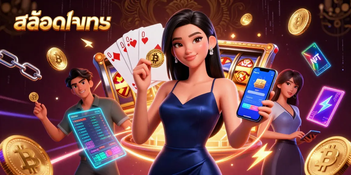 Experience สล็อตทดลอง with a stunning Asian woman in a luxurious casino setting, showcasing vibrant gambling elements.