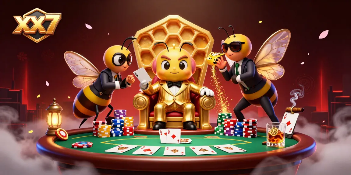 Engage with the thrilling world of xx7 at a poker table surrounded by colorful chips and characters.