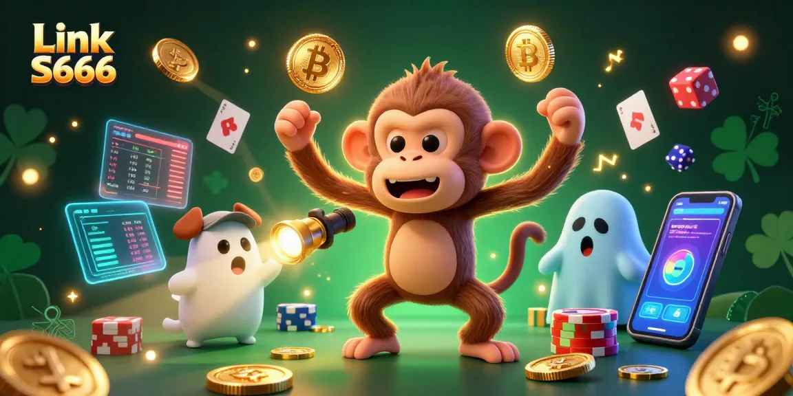 Experience thrilling gameplay with Link S666 as the poltergeist monkey juggles golden casino elements.