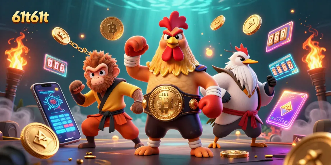 Engage with the vibrant 61t61t casino scene featuring a Muay Thai rooster, Shaolin monkey, and wise crane amidst thrilling gaming elements.