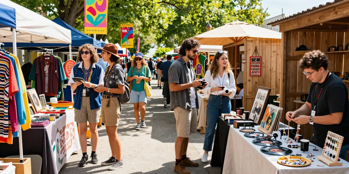 Explore the vibrant vintage market atmosphere, discovering unique rokok88 collectibles and retro fashion treasures.
