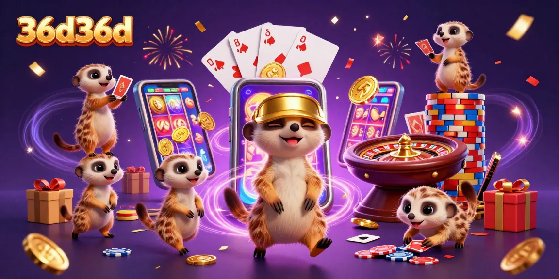 Engage with 36d36d's lively casino scene with meerkats in fun positions and colorful game elements.
