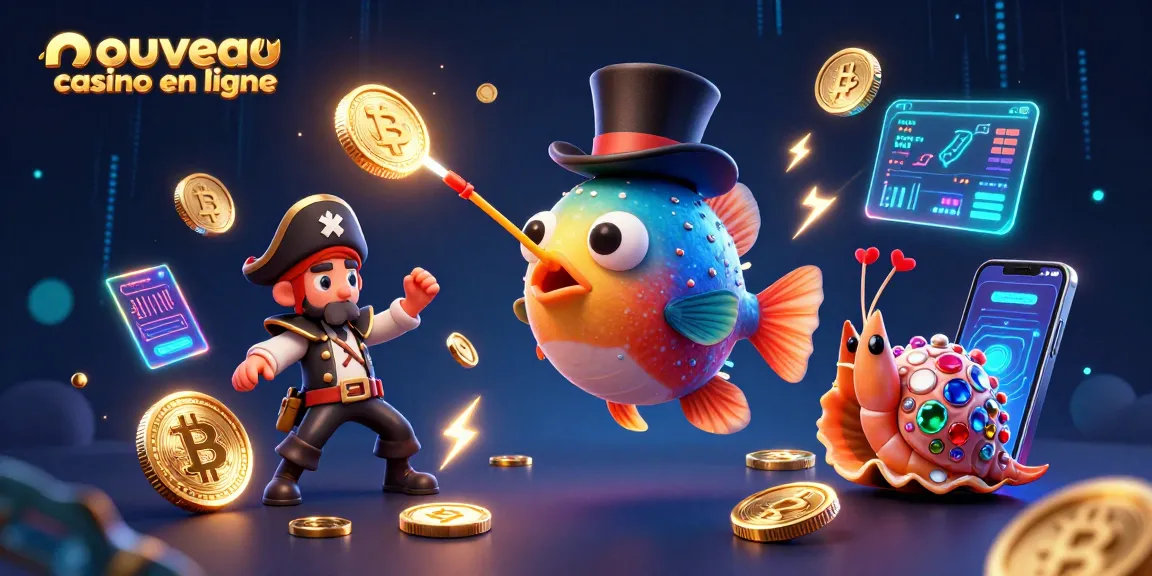 Plongez dans l'univers du nouveau casino en ligne avec une illustration captivante d'un poisson-lanterne et ses amis.