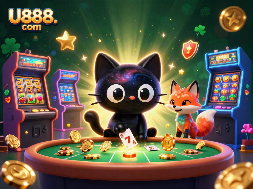 Play exciting slots with U888. com in a vibrant cosmic casino world featuring unique characters.