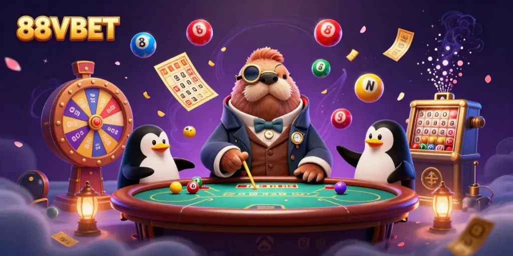 Experience excitement with 88VBET at an underwater poker table featuring a dapper walrus and engaging characters.