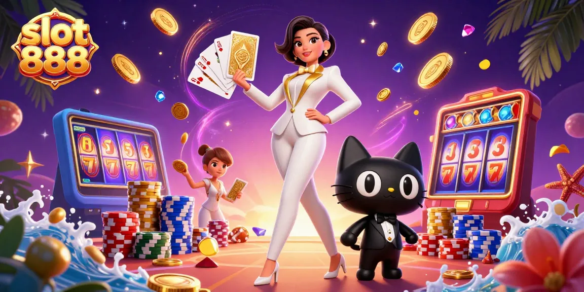 Spin with slot 888 as the glamorous dealer and her cat add excitement to the casino!