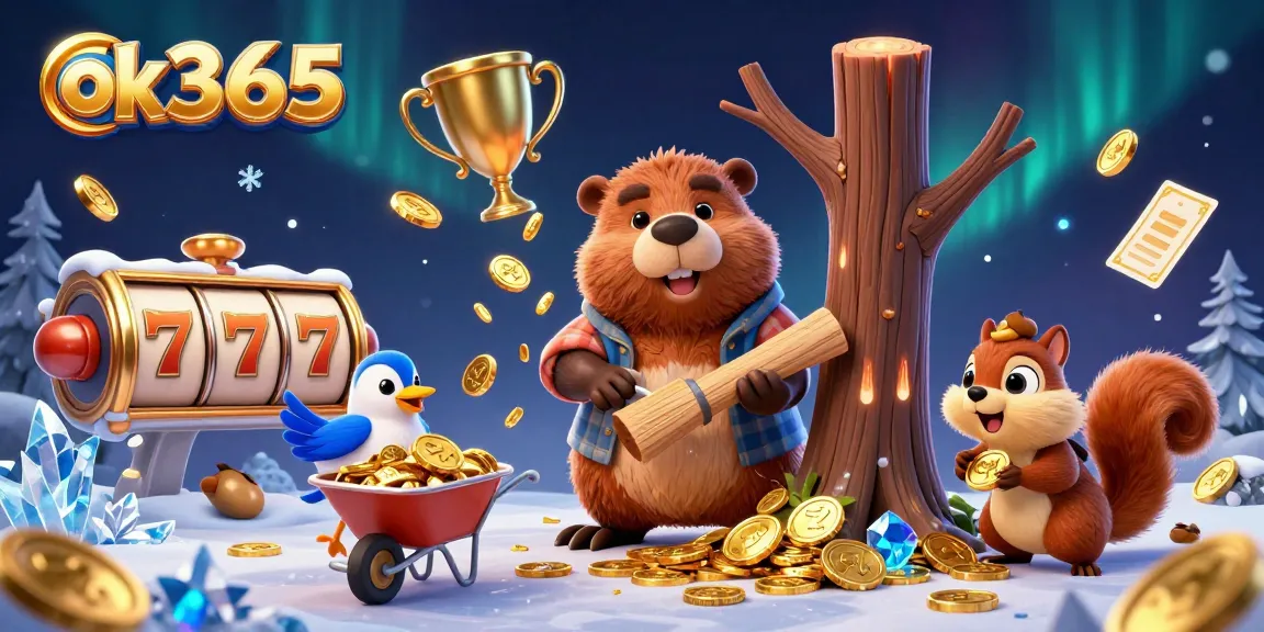Engage with ok365 through vibrant 3D illustration showcasing dynamic casino action and winning themes.