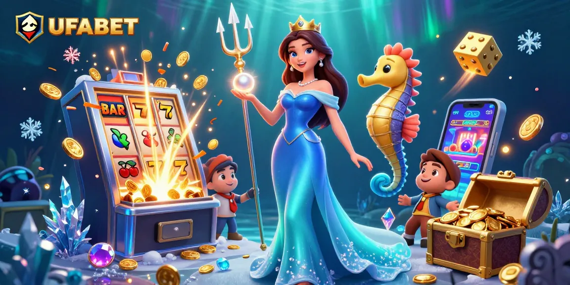 Experience exciting wins at UFABET with a striking underwater casino theme showcasing dynamic characters and elements.
