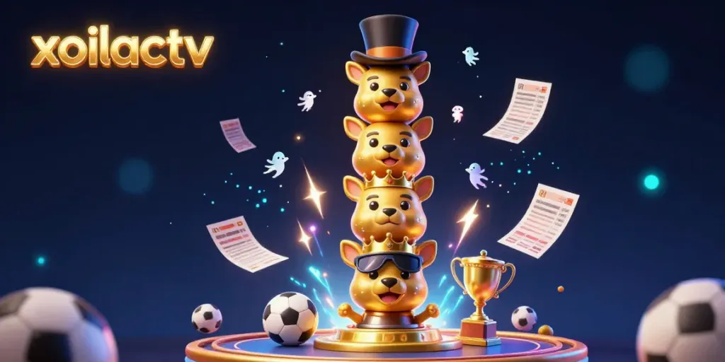 Experience thrilling soccer betting action with xoilactv in a vibrant 3D cartoon illustration.
