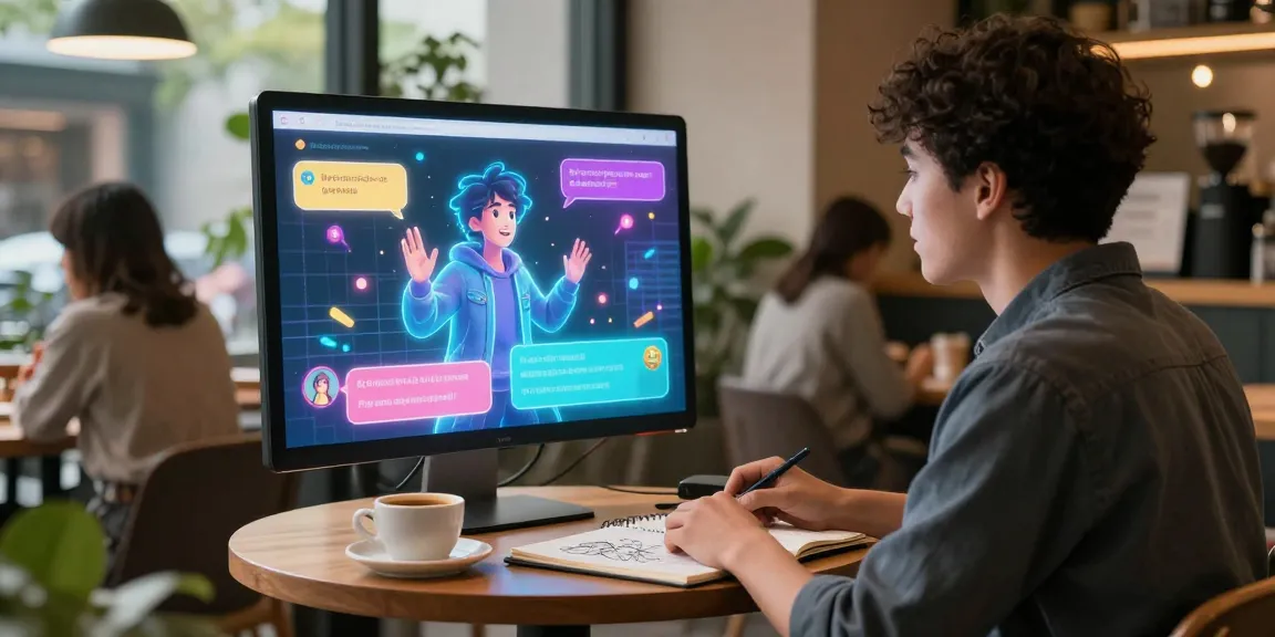 Tavern AI chat experience in a cozy café setting with user engaging in dynamic storytelling.