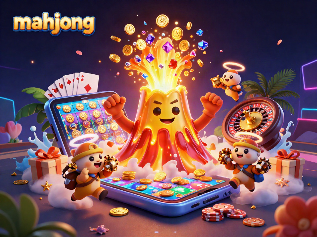 Win big at mahjong tables with a vibrant digital illustration showcasing excitement and treasure.
