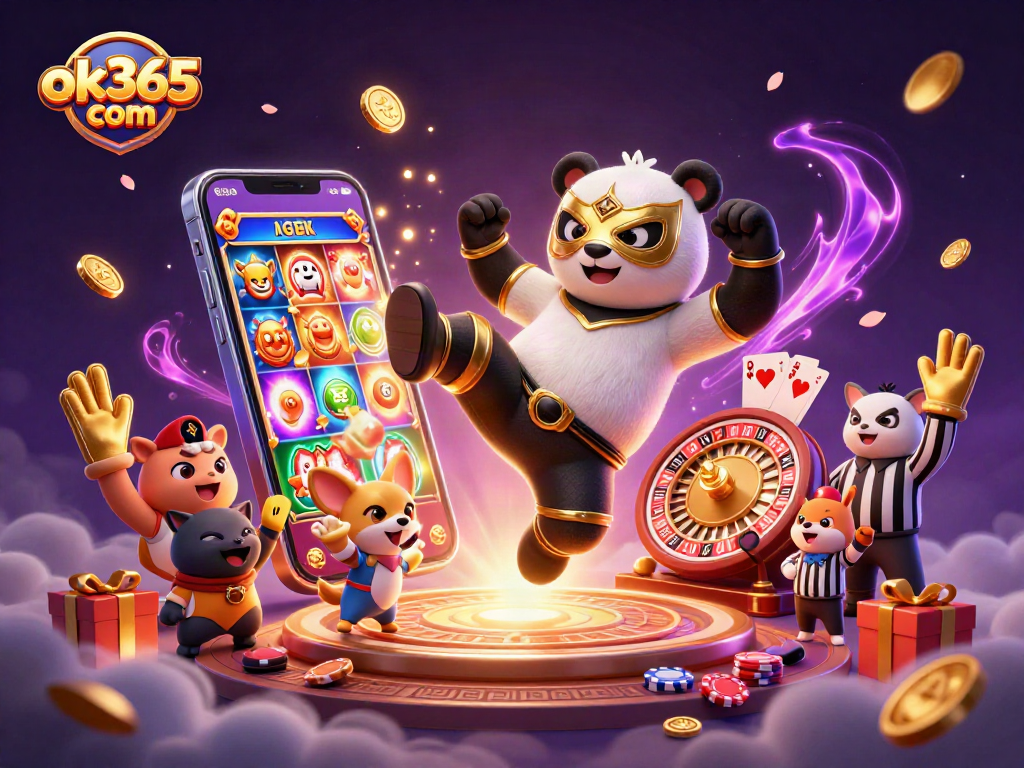 Engage with thrilling games at ok365 com featuring panda wrestler and animated casino elements.