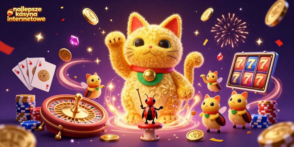 Play and win at najlepsze kasyna internetowe with vibrant gaming elements and lucky symbols.