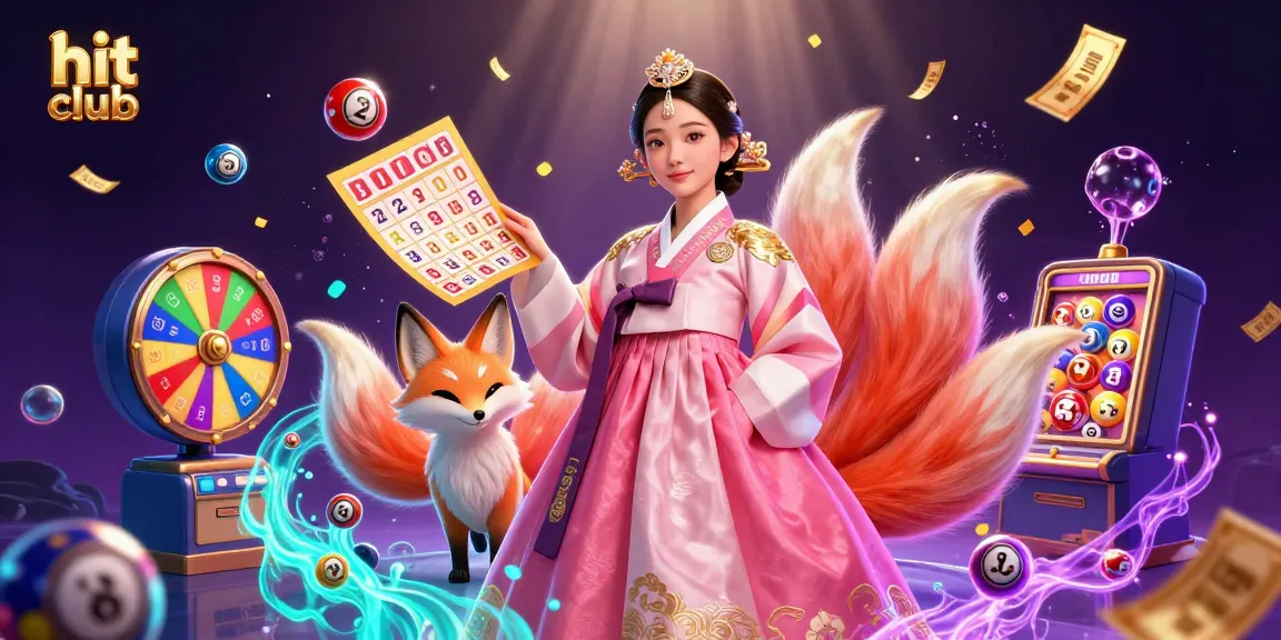 Win big at hit club with exciting lottery balls and dynamic gaming elements surrounding this vibrant illustration.