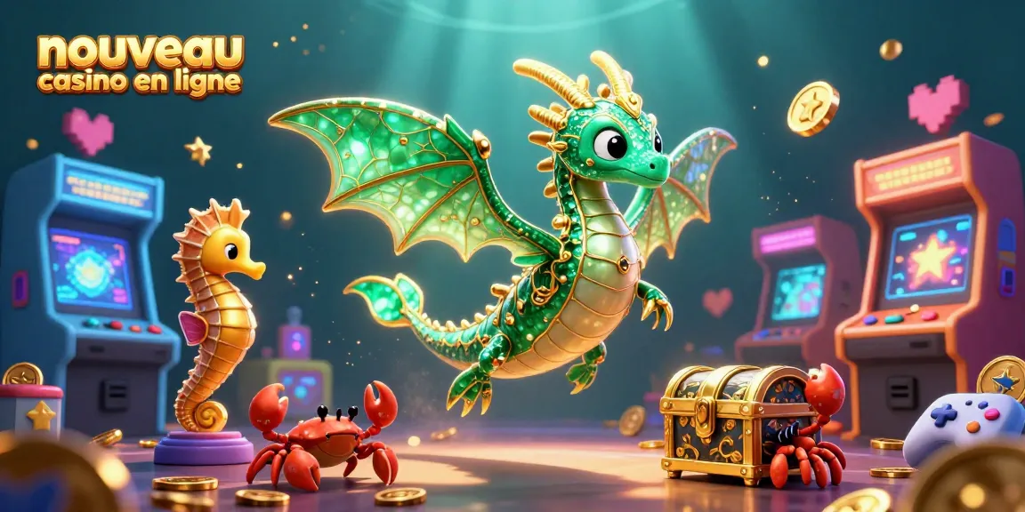 Découvrez les nouveaux casinos en ligne avec un dragon océanique et des éléments de jeu colorés.