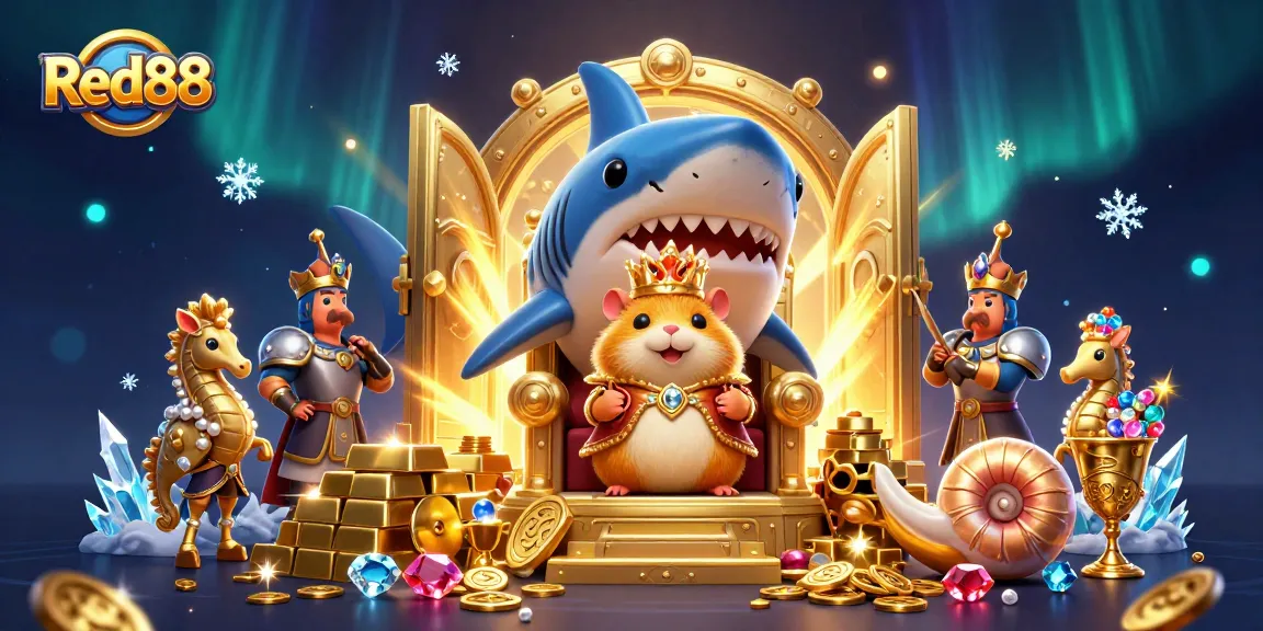 Experience thrilling gameplay at Red88 with animated treasures and a playful hamster king.