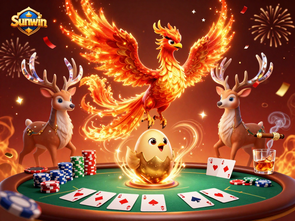 Experience the thrill of Sunwin with this vibrant casino-inspired 3D illustration featuring poker dynamics.