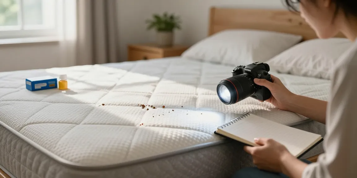 Bed bug exterminator inspecting mattress seams for pests in a cozy, well-lit bedroom.