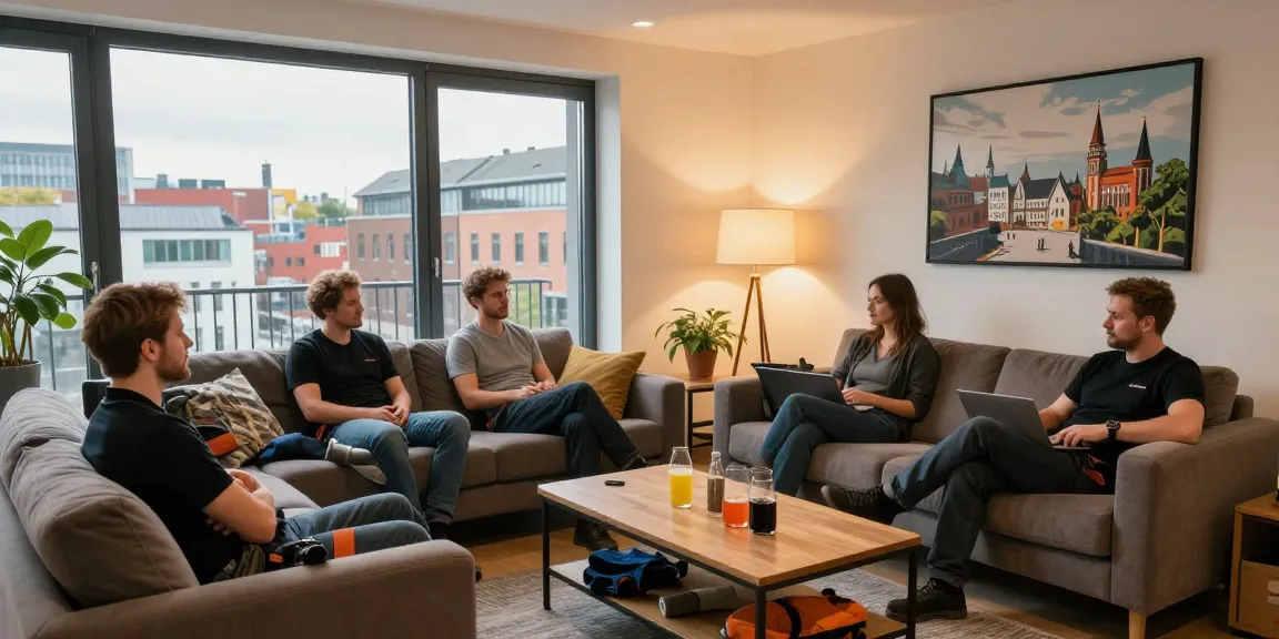 Gemütliches Monteurzimmer Hannover mit entspannenden Arbeitern und einladender Atmosphäre.