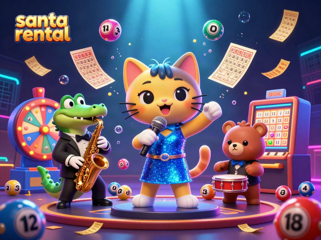Engage in festive fun with this vibrant Santa rental scene featuring dynamic lottery elements.