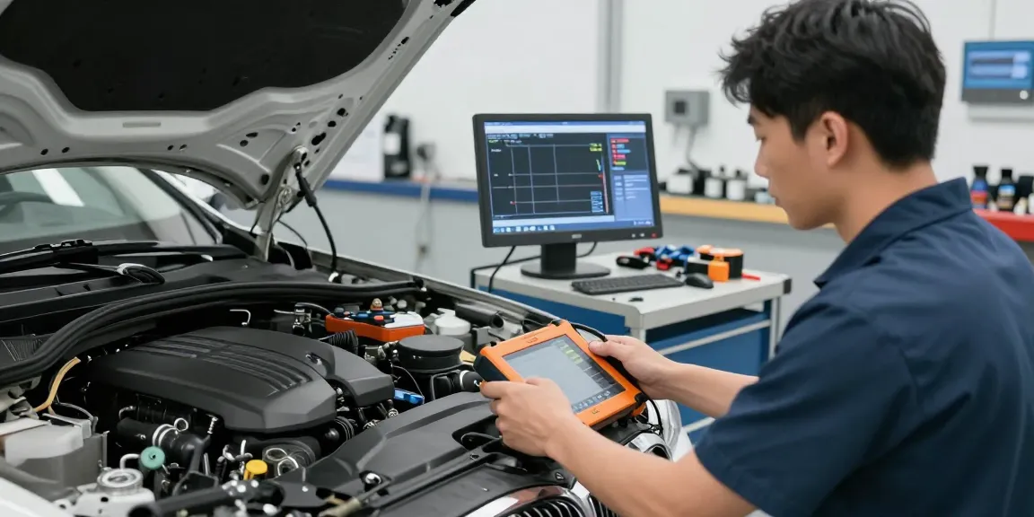 Qualifizierte Techniker in der BMW Werkstatt Hannover prüfen den Motor mit modernster Ausrüstung.