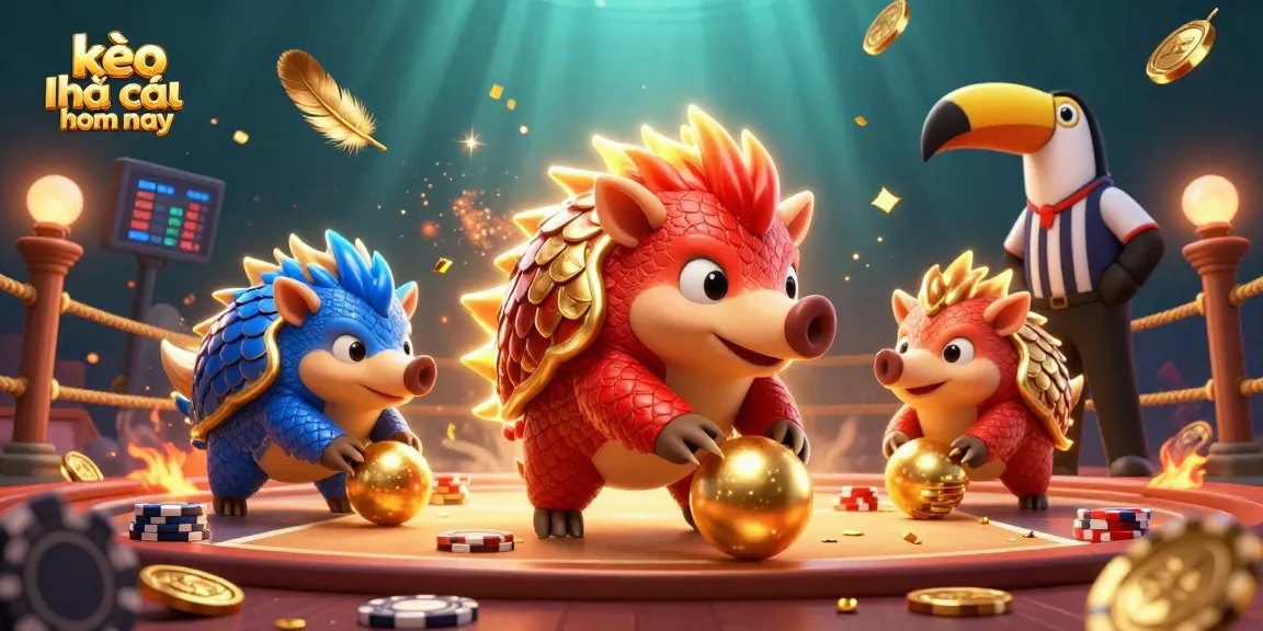 Experience thrilling sports betting with kèo nhà cái hôm nay in this vibrant 3D scene featuring rival pangolins.