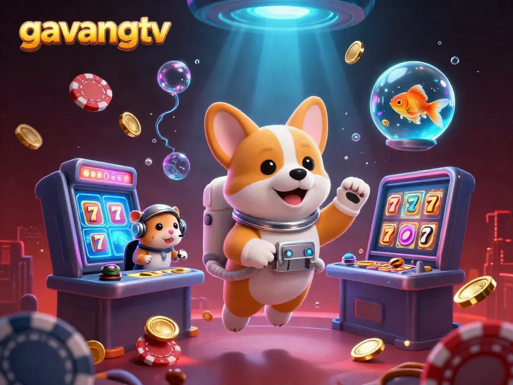 Experience thrilling gameplay with GavangTV's vibrant casino scene featuring an astronaut puppy and dynamic game elements.