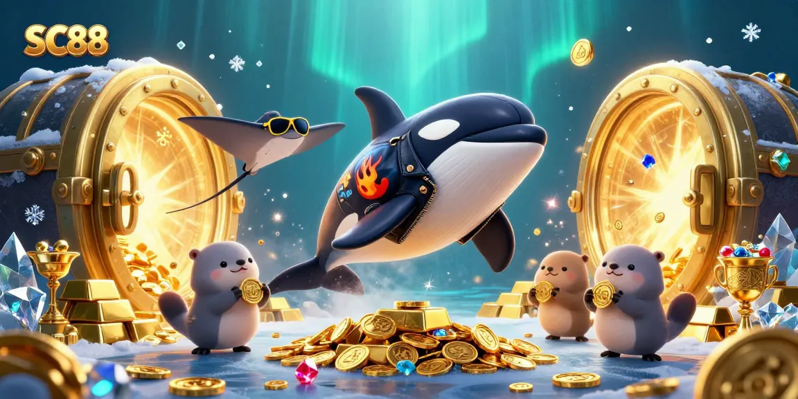 SC88 dives into excitement with a vibrant underwater casino scene featuring dynamic characters and treasures.