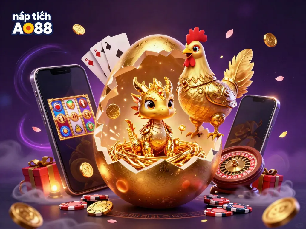 nạp tiền AO88 enhances your gaming experience with a lucky golden dragon in a dynamic casino setting.