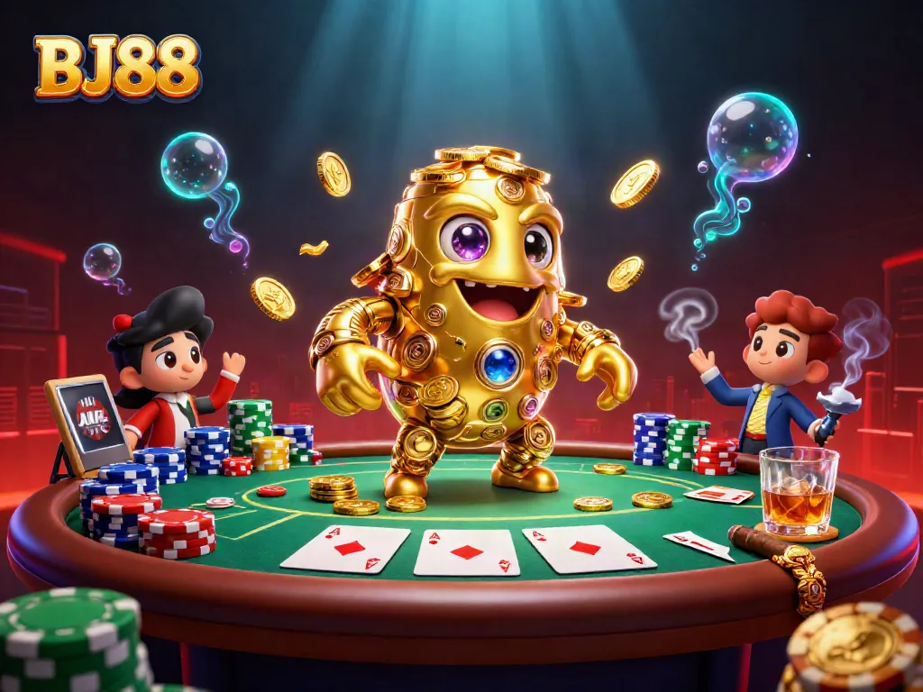 Experience the thrill of BJ88 gaming in a vibrant casino scene with dynamic characters and elements.